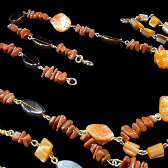 3pc SET Gemstone Chip Stone Shell 27" Pendant Necklace Earrings Bracelet Avante - Picture 2 of 11